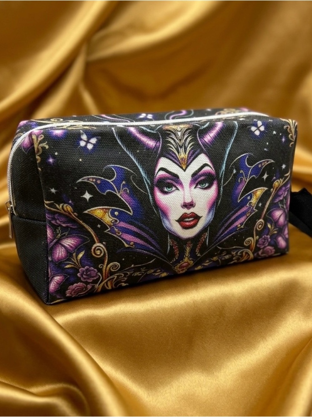 Purple Maleficent-Inspired Cosmetic Pouch 8”Lx5”Hx3”W